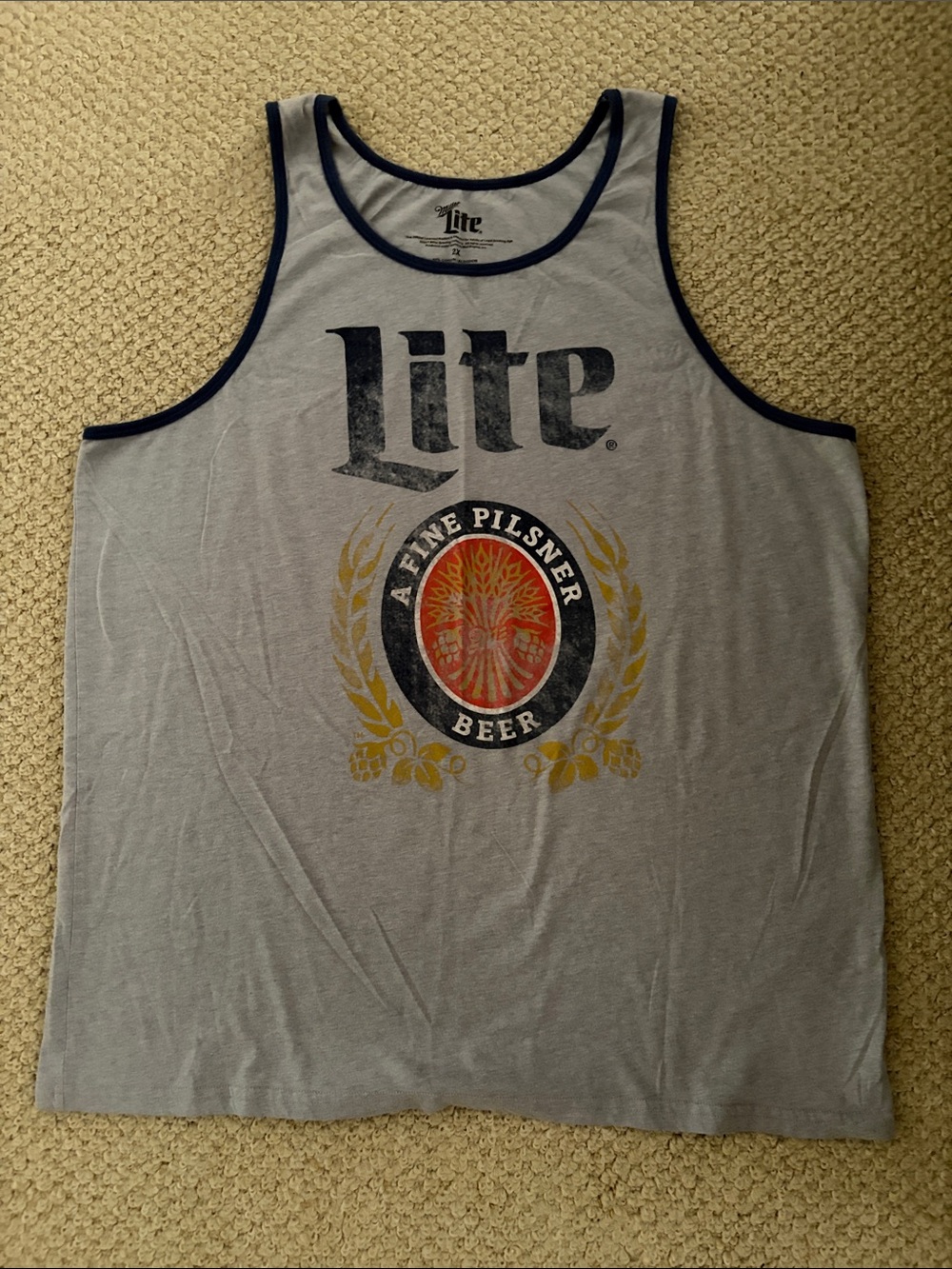 Men’s Miller Lite Grey Graphic Tank with Navy Trim